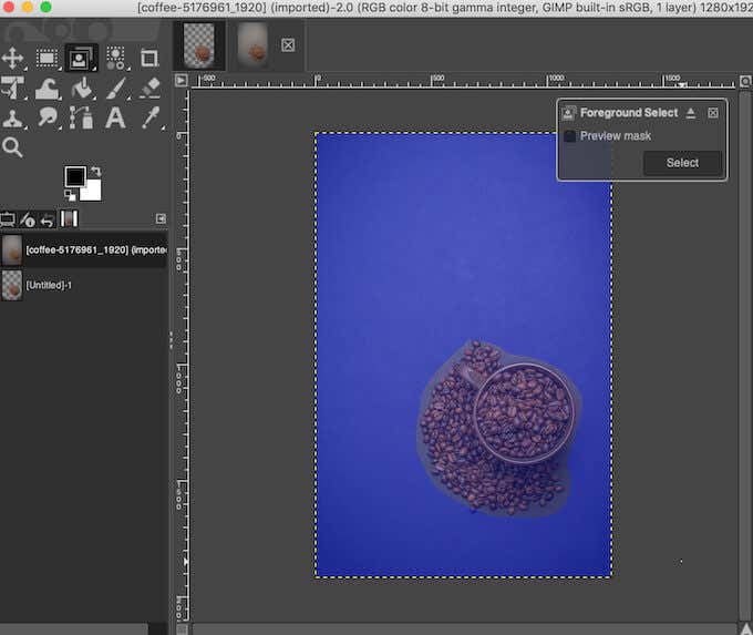 11_foreground-select_blue-outline - Online Tech Tips How to Create a Transparent Background in GIMP image 12 - 11_foreground-select_blue-outline