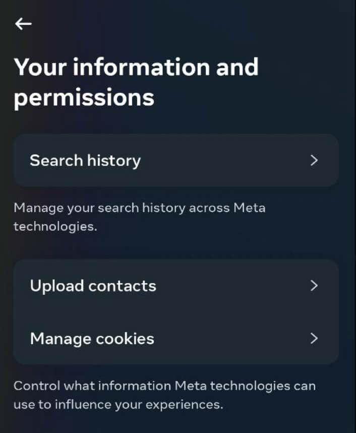 how-to-reset-your-instagram-explore-feed-13-compressed - Online Tech Tips Screenshot of Instagram settings - how-to-reset-your-instagram-explore-feed-13-compressed' section Your information and permissions