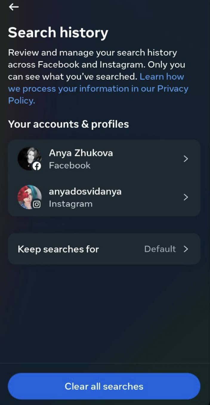 how-to-reset-your-instagram-explore-feed-14-compressed - Online Tech Tips Screenshot of Search history section of the Instagram settings menu - how-to-reset-your-instagram-explore-feed-14-compressed