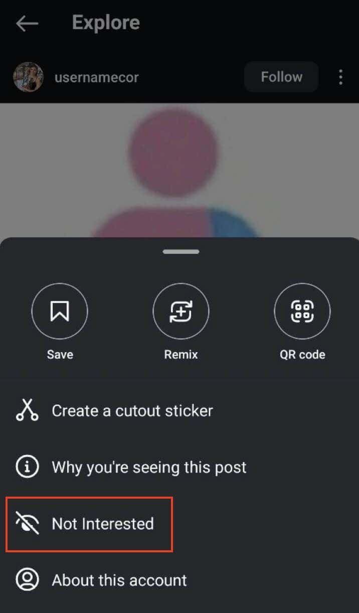 how-to-reset-your-instagram-explore-feed-4-compressed - Online Tech Tips Screenshot of marking Instagram post as Not interested - how-to-reset-your-instagram-explore-feed-4-compressed
