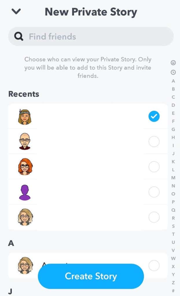 select-contacts - Online Tech Tips How to Create a Private Snapchat Story image 4 - select-contacts