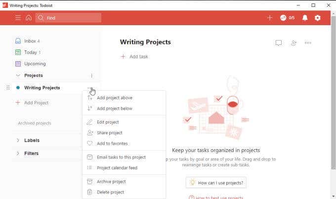 todoist-projects-below - Online Tech Tips ToDoist Desktop App: Adding And Organizing Projects image 2 - todoist-projects-below