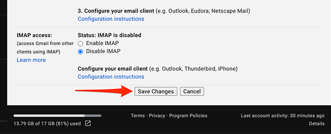 12-gmail-save-changes - Online Tech Tips Disable Email Forwarding image 2 - 12-gmail-save-changes