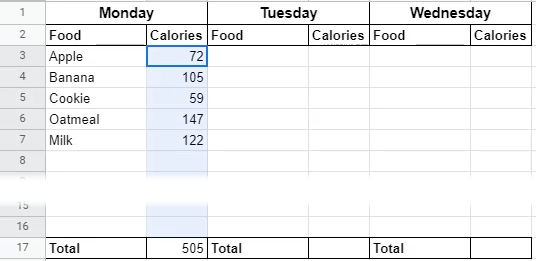 27-vlookup-calorie-counter-7b - Online Tech Tips Example 2: Using VLOOKUP to Calculate Daily Calories image 10 - 27-vlookup-calorie-counter-7b