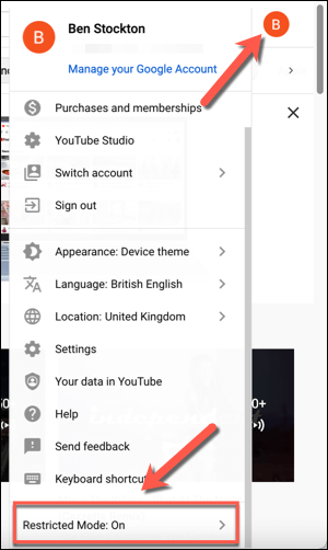 4-YouTube-Menu-Restricted-Mode - Online Tech Tips How to Enable or Disable YouTube Restricted Mode on PC or Mac image 2 - 4-YouTube-Menu-Restricted-Mode
