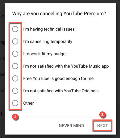8-YT-Premium-Cancel-Reason-Selection - Online Tech Tips Pause or Cancel a YouTube Premium Subscription on PC or Mac image 7 - 8-YT-Premium-Cancel-Reason-Selection
