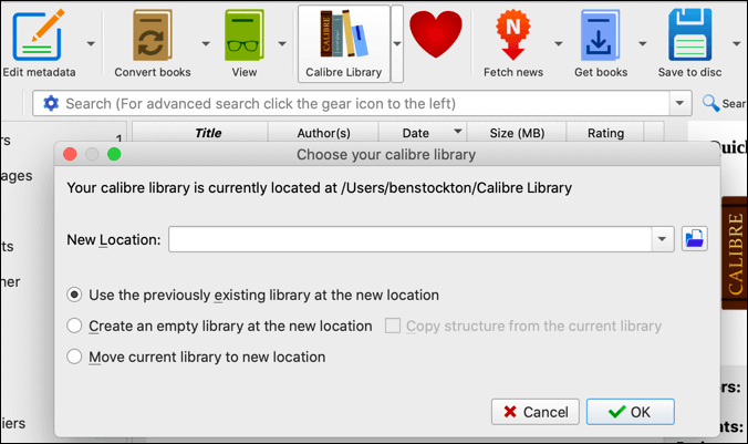 Calibre-Setting-Library-Location - Online Tech Tips Creating a Cloud Storage Calibre Library image - Calibre-Setting-Library-Location