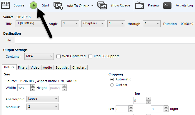 handbrake start - Online Tech Tips Convert to Another Format image - handbrake start