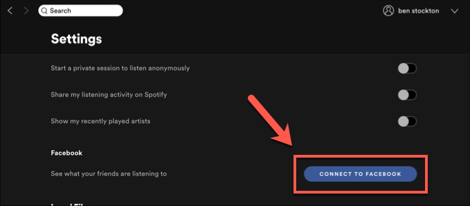 Spotify-Settings-Facebook-Link - Online Tech Tips Using Your Facebook Name As A Spotify Display Name image 2 - Spotify-Settings-Facebook-Link
