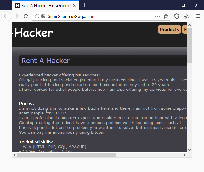 tor-fake-hacker-for-hire-page - Online Tech Tips What Is On The Dark Web? image 3 - tor-fake-hacker-for-hire-page